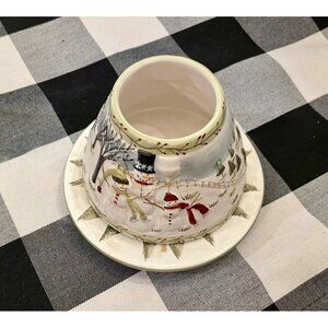 RARE Yankee Candle Jar Shade & Base Snowman Family & Pine Trees Winter Christmas